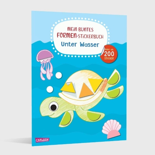 Buchcover und Innenansicht für das Buch: Mein buntes Formen-Stickerbuch: Unter Wasser