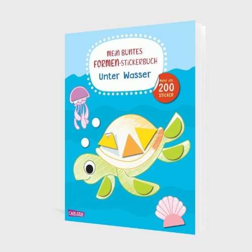 Buchcover und Innenansicht für das Buch: Mein buntes Formen-Stickerbuch: Unter Wasser
