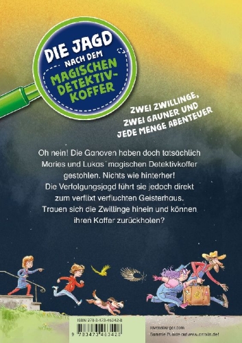 Buchcover und Innenansicht für das Buch: Die Jagd nach dem magischen Detektivkoffer, Band 7 - Das verflixt verfluchte Geisterhaus