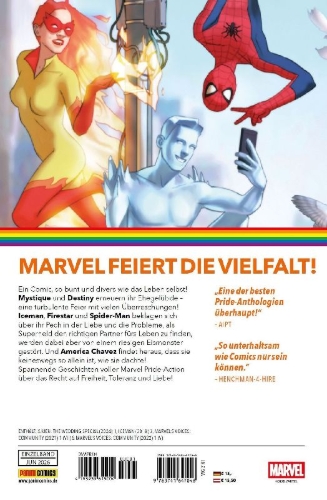 Buchcover und Innenansicht für das Buch: X-Men: The Wedding Special (2024) #1; Iceman (2018) #3; Marvel's Voices: Community (2021) #1 (VII); Marvel's Voices: Community (2022) #1 (V)