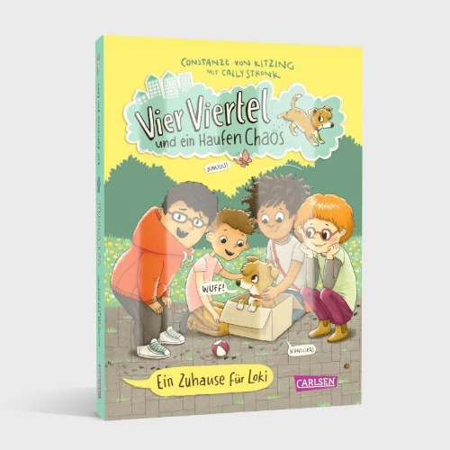 Buchcover und Innenansicht für das Buch: Vier Viertel und ein Haufen Chaos 1: Ein Zuhause für Loki