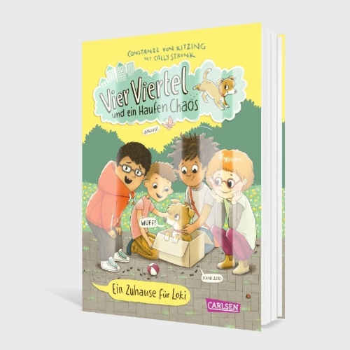 Buchcover und Innenansicht für das Buch: Vier Viertel und ein Haufen Chaos 1: Ein Zuhause für Loki