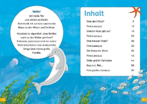 Buchcover und Innenansicht für das Buch: WAS IST WAS Erstes Lesen Band 1. Wale und Delfine