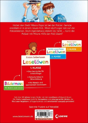 Buchcover und Innenansicht für das Buch: Leselöwen 1. Klasse - Ein spannender Fall für die Polizei
