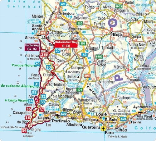 Buchcover und Innenansicht für das Buch: ROTHER Wanderführer Portugal Süd: Rota Vicentina