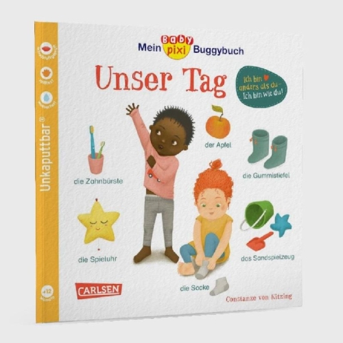 Buchcover und Innenansicht für das Buch: Baby Pixi (unkaputtbar) 146: Mein Baby-Pixi-Buggybuch: Unser Tag