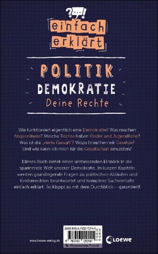 Buchcover und Innenansicht für das Buch: Einfach erklärt - Politik - Demokratie - Deine Rechte