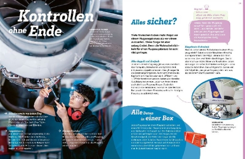 Buchcover und Innenansicht für das Buch: WAS IST WAS Flugzeuge. Ab durch die Wolken!