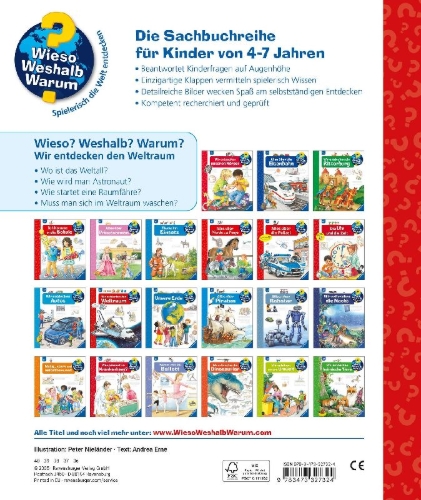 Buchcover und Innenansicht für das Buch: Wieso? Weshalb? Warum?, Band 32: Wir entdecken den Weltraum