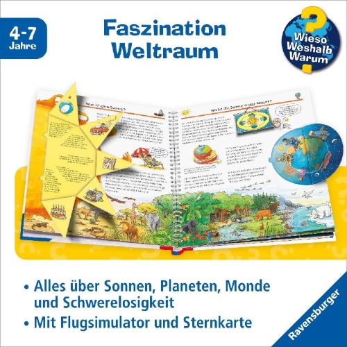 Buchcover und Innenansicht für das Buch: Wieso? Weshalb? Warum?, Band 32: Wir entdecken den Weltraum