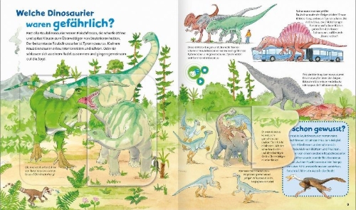 Buchcover und Innenansicht für das Buch: BOOKii® WAS IST WAS Junior Komm mit zu den Dinosauriern!