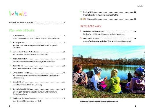 Buchcover und Innenansicht für das Buch: Wanderspaß mit Kindern Harz