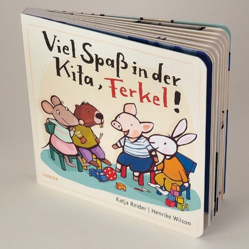 Buchcover und Innenansicht für das Buch: Viel Spaß in der Kita, Ferkel!