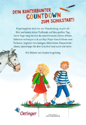Buchcover und Innenansicht für das Buch: Mein Schulstart. Countdown zur Einschulung mit Pippi Langstrumpf