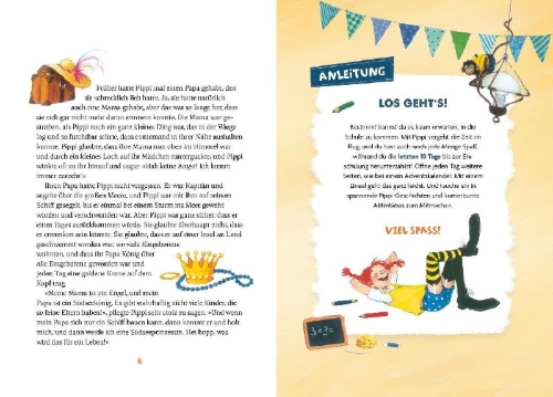 Buchcover und Innenansicht für das Buch: Mein Schulstart. Countdown zur Einschulung mit Pippi Langstrumpf