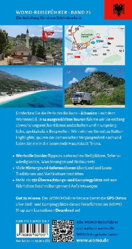 Buchcover und Innenansicht für das Buch: Entdeckertouren mit dem Wohnmobil Albanien