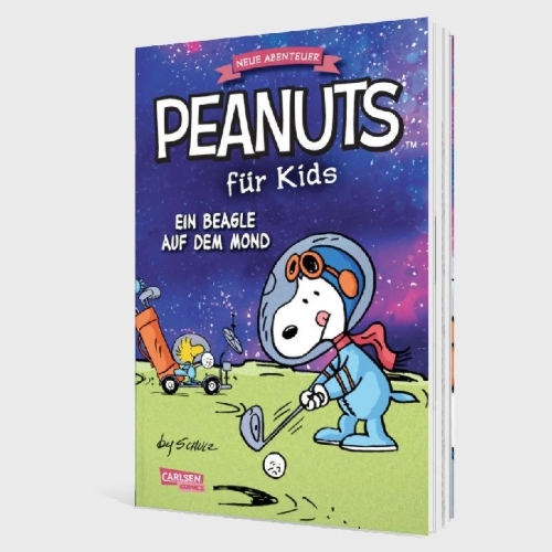 Buchcover und Innenansicht für das Buch: Peanuts für Kids - Neue Abenteuer 1: Ein Beagle auf dem Mond