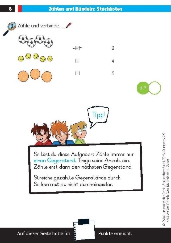 Buchcover und Innenansicht für das Buch: Die drei ??? Kids: Mein Matheblock 1. Klasse