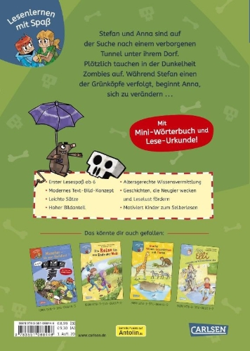Buchcover und Innenansicht für das Buch: Lesenlernen mit Spaß - Minecraft 1: Zombies - bis der Arzt kommt!