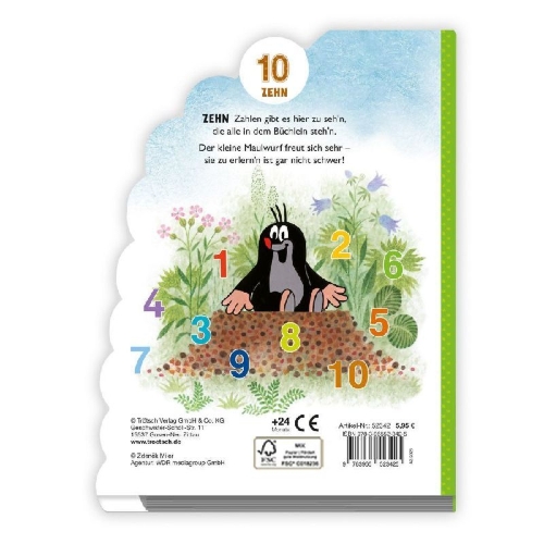 Buchcover und Innenansicht für das Buch: Trötsch Der kleine Maulwurf Pappbilderbuch mit Register Meine allerersten Zahlen