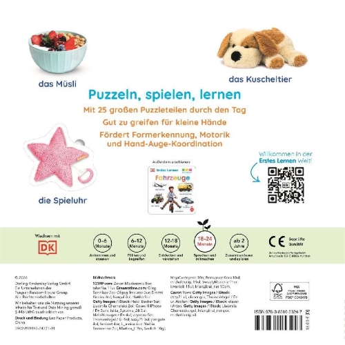 Buchcover und Innenansicht für das Buch: Erstes Lernen Puzzlebuch. Mein Tag
