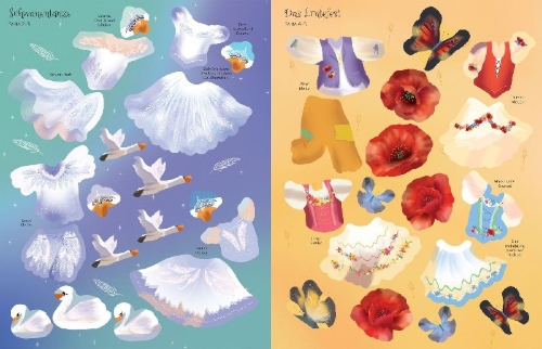 Buchcover und Innenansicht für das Buch: Meine glitzernden Anziehpuppen-Stickerbücher mini: Magische Welten