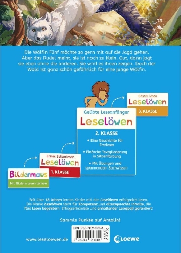 Buchcover und Innenansicht für das Buch: Leselöwen 2. Klasse - Das geheime Leben der Tiere - Das Abenteuer der weißen Wölfin