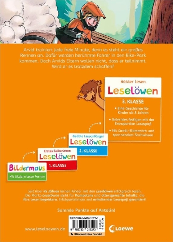 Buchcover und Innenansicht für das Buch: Leselöwen 3. Klasse - Aufregung im Bike-Park