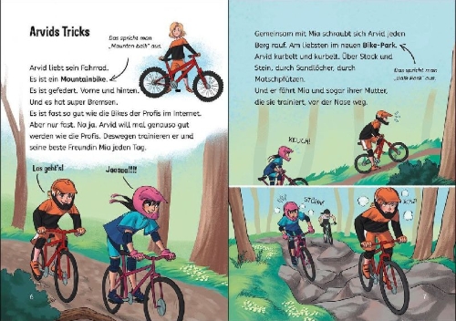 Buchcover und Innenansicht für das Buch: Leselöwen 3. Klasse - Aufregung im Bike-Park