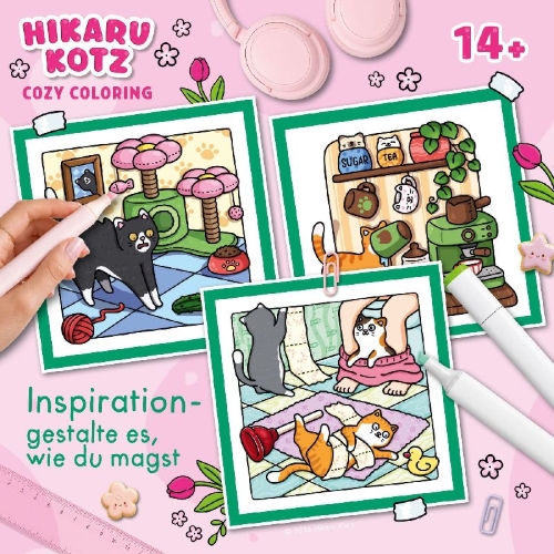 Buchcover und Innenansicht für das Buch: Cozy Coloring - Naughty Cats