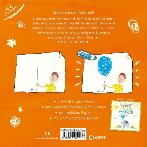 Buchcover und Innenansicht für das Buch: Mein buntes Kritzel-Malbuch (Rakete)