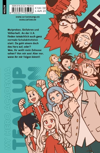 Buchcover und Innenansicht für das Buch: Boku no Hero Academia: Team Up Mission