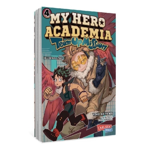 Buchcover und Innenansicht für das Buch: Boku no Hero Academia: Team Up Mission
