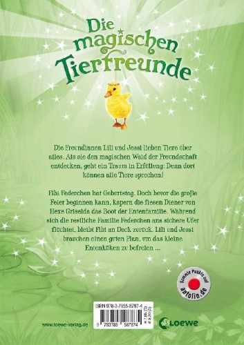 Buchcover und Innenansicht für das Buch: Die magischen Tierfreunde - Fibi Federchen ganz allein