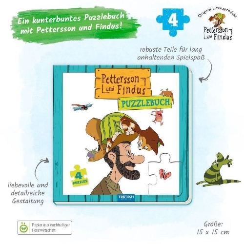 Buchcover und Innenansicht für das Buch: Trötsch Pettersson und Findus Pappenbuch Puzzlebuch
