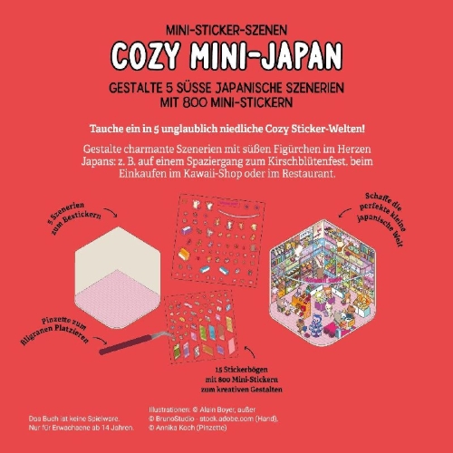 Buchcover und Innenansicht für das Buch: Mini-Sticker-Szenen - Cozy Mini-Japan I 3D-Sticker