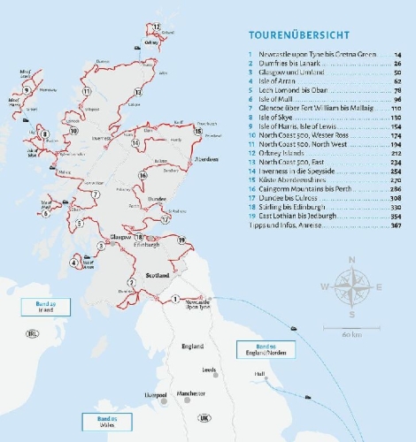 Buchcover und Innenansicht für das Buch: Entdeckertouren mit dem Wohnmobil Schottland