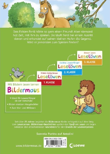 Buchcover und Innenansicht für das Buch: Bildermaus - Ein Freund für das kleine Fohlen