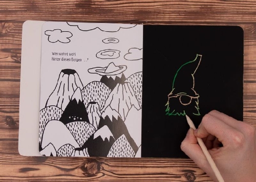 Buchcover und Innenansicht für das Buch: Die besten 33 Kreativ-Kratzelbilder für kleine Künstler