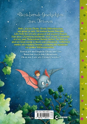 Buchcover und Innenansicht für das Buch: Gloria Glühwürmchen - Flieg mit in den Glitzerwald