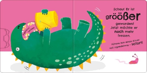 Buchcover und Innenansicht für das Buch: Dreh-das-Rad-Buch: Füttere deinen Dino