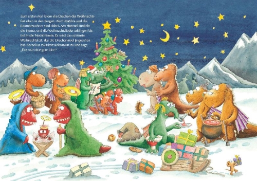 Buchcover und Innenansicht für das Buch: Der kleine Drache Kokosnuss - Fröhliche Weihnachtszeit