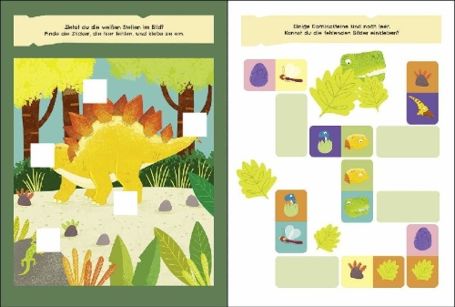 Buchcover und Innenansicht für das Buch: Les Dinosaures - Mon bloc de jeux