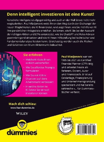 Buchcover und Innenansicht für das Buch: Investieren mit KI-Tools für Dummies