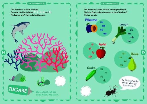 Buchcover und Innenansicht für das Buch: Leserätsel für mutige Kinder - Supergefährliche Tiere - ab 6 Jahren