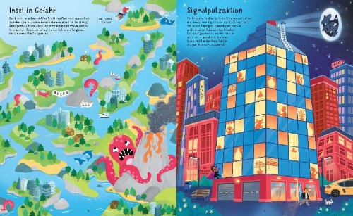 Buchcover und Innenansicht für das Buch: Der große Labyrinthe-Spaß: Superkids im Einsatz