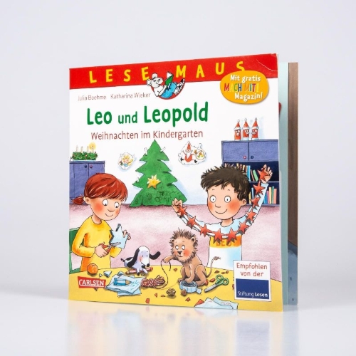 Buchcover und Innenansicht für das Buch: LESEMAUS 163: Leo und Leopold - Weihnachten im Kindergarten