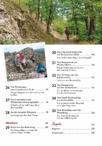 Buchcover und Innenansicht für das Buch: Wanderungen für Senioren im Harz