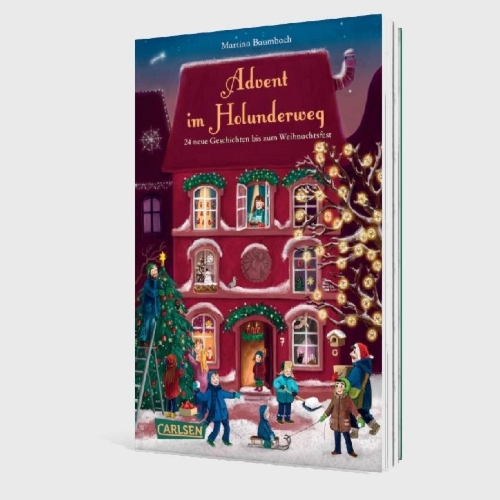Buchcover und Innenansicht für das Buch: Advent im Holunderweg - 24 neue Geschichten bis zum Weihnachtsfest