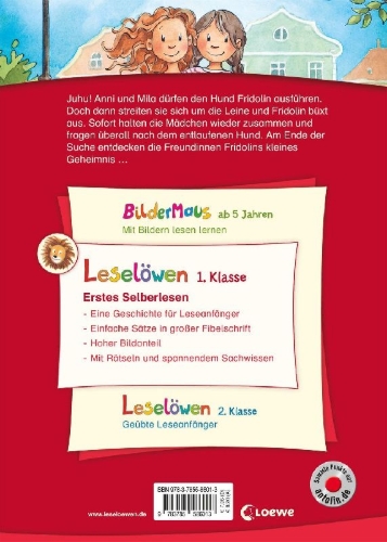 Buchcover und Innenansicht für das Buch: Leselöwen 1. Klasse - Zwei Freundinnen und ein verliebter Hund